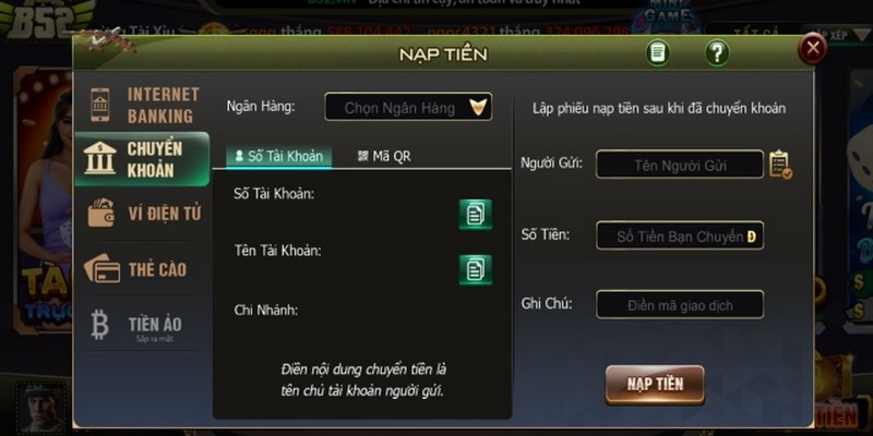 Nạp tiền b52 đơn giản với các phương thức online